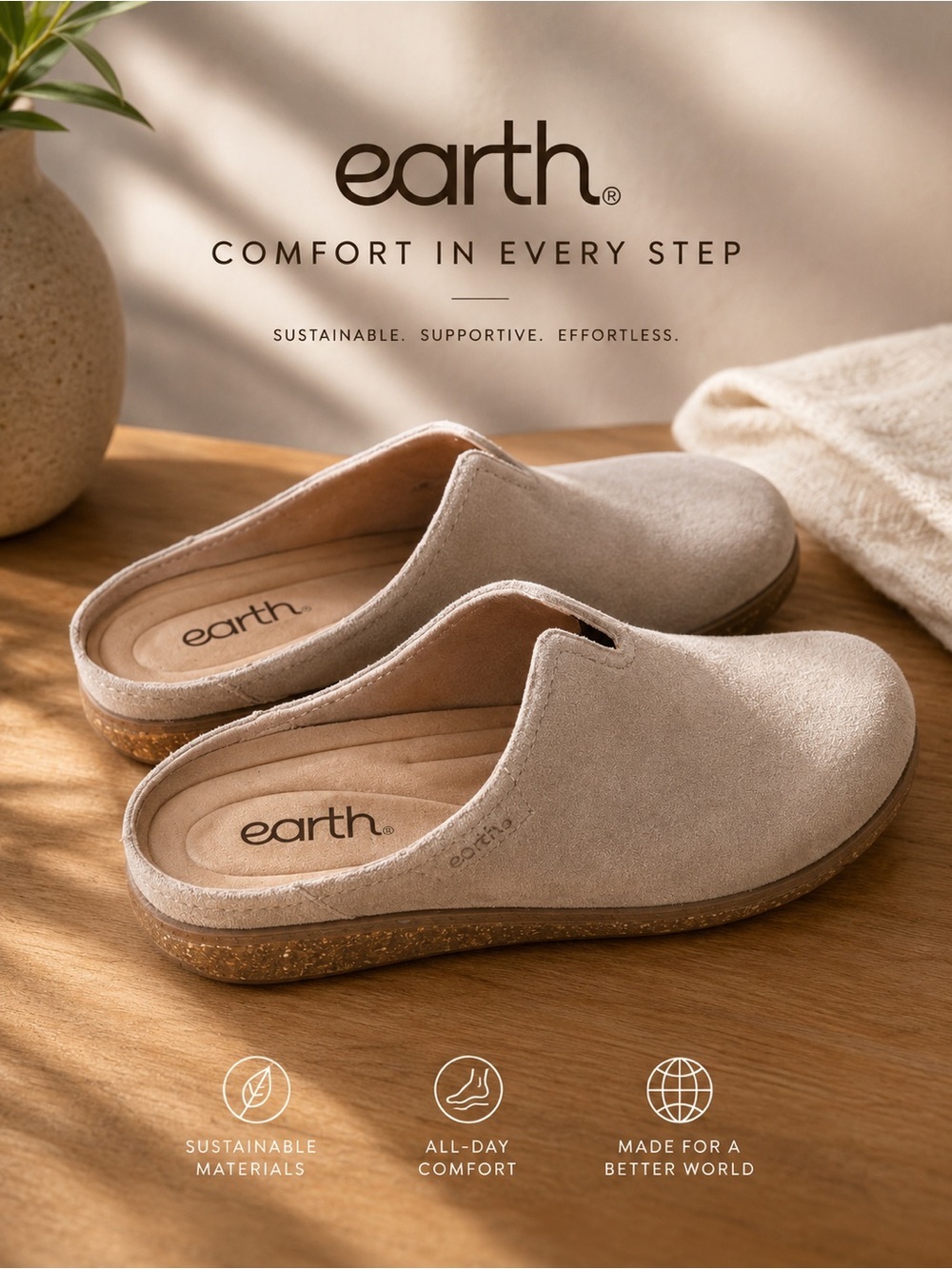 Earth Origins Taupe Suede Backless Clog Mules